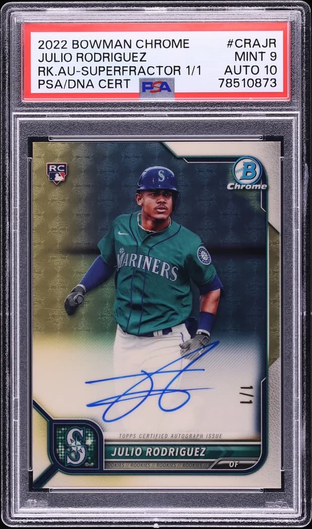 2022 Bowman Chrome Rookie Autographs SuperFractor Julio Rodriguez #CRA-JR 1/1 card front