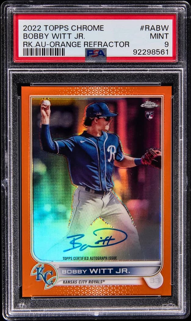 2022 Topps Chrome Rookie Autographs Orange Refractor Bobby Witt Jr. #RA-BW /25 card front