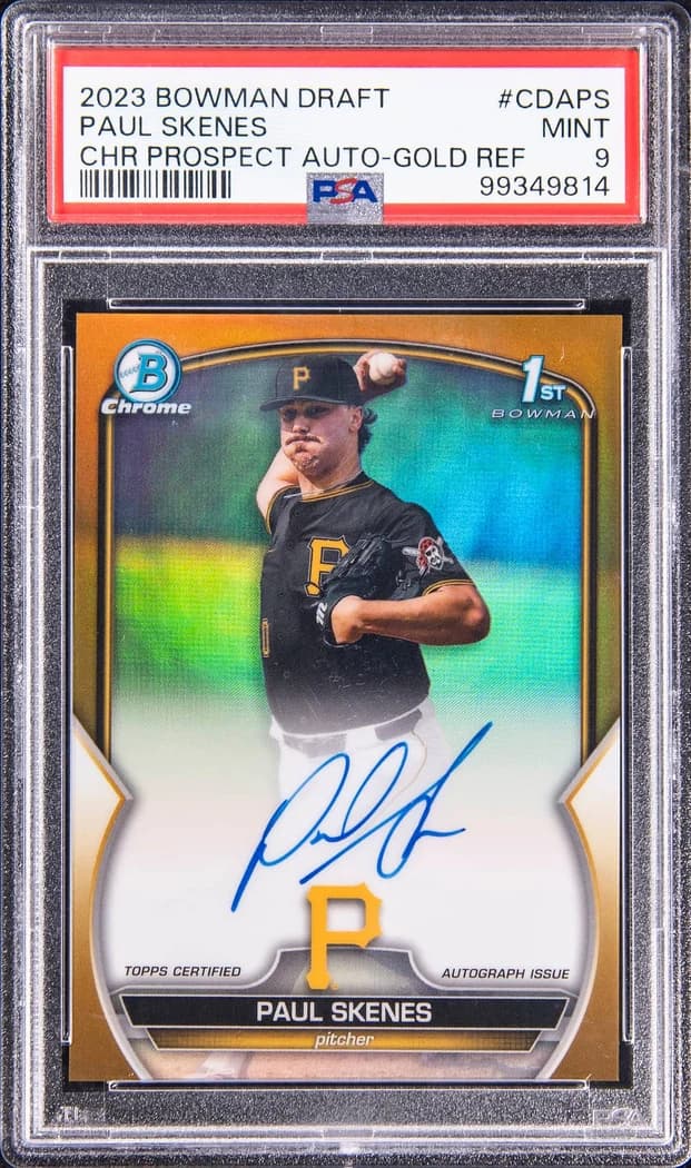 2023 Bowman Draft Chrome Prospect Autographs Gold Refractor Paul Skenes #CDA-PS /50 card front