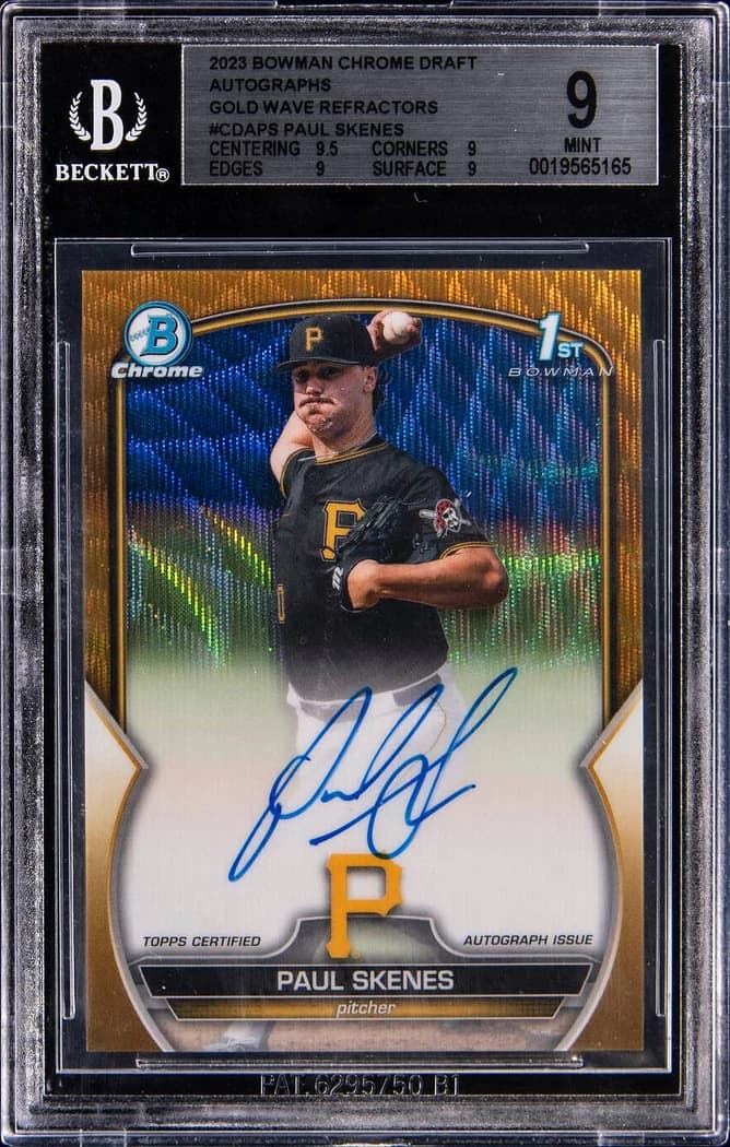 2023 Bowman Draft Chrome Prospect Autographs Gold Wave Refractor Paul Skenes #CDA-PS /50 card front