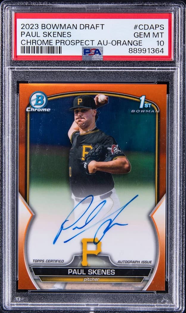 2023 Bowman Draft Chrome Prospect Autographs Orange Refractor Paul Skenes #CDA-PS /25 card front