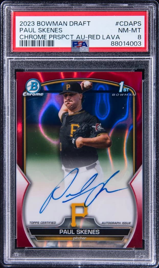 2023 Bowman Draft Chrome Prospect Autographs Red Lava Refractor Paul Skenes #CDA-PS /5 card front