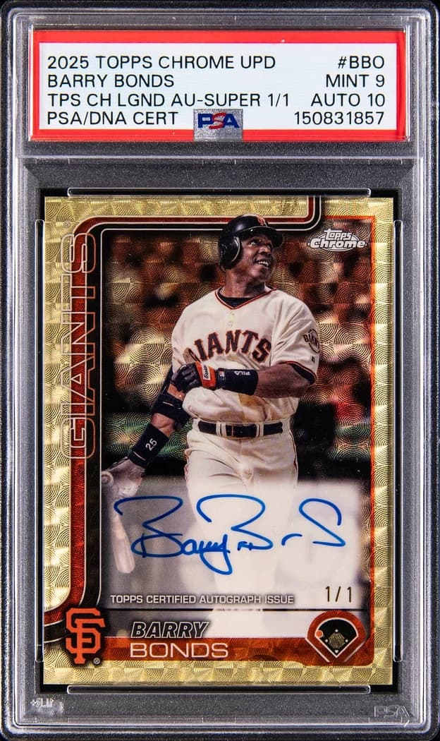 2025 Topps Chrome Update Legends Autographs SuperFractor Barry Bonds #CLA-BBO 1/1 card front