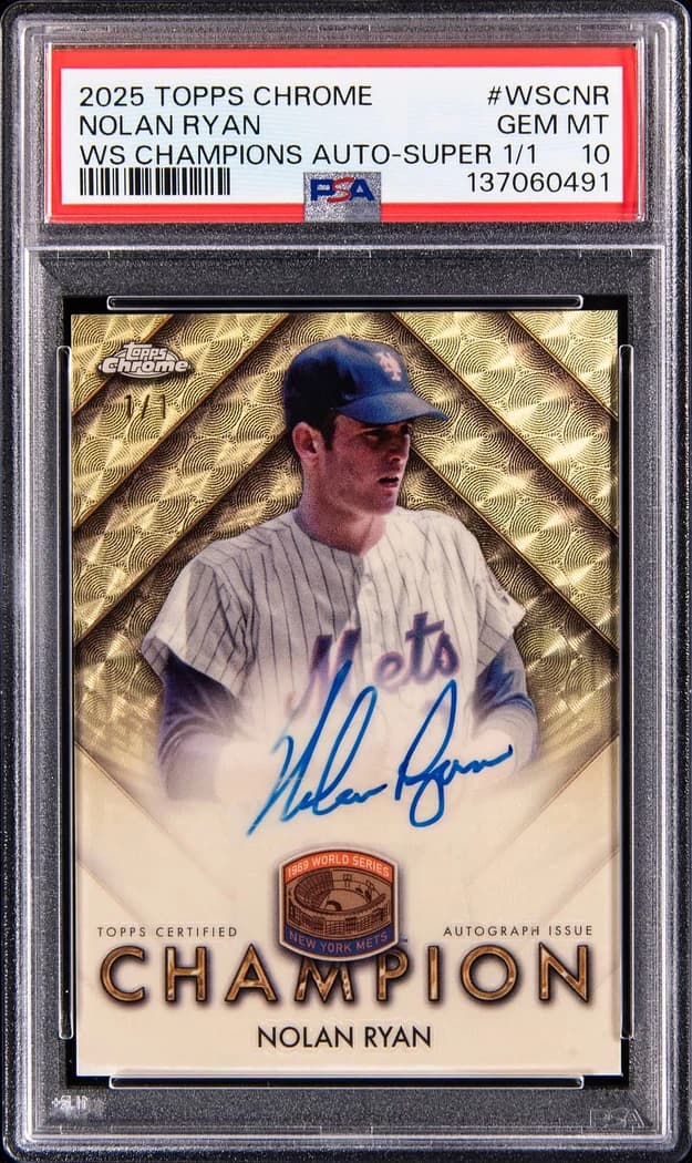 2025 Topps Chrome World Series Champions Autographs SuperFractor Nolan Ryan #WSC-NR 1/1 card front