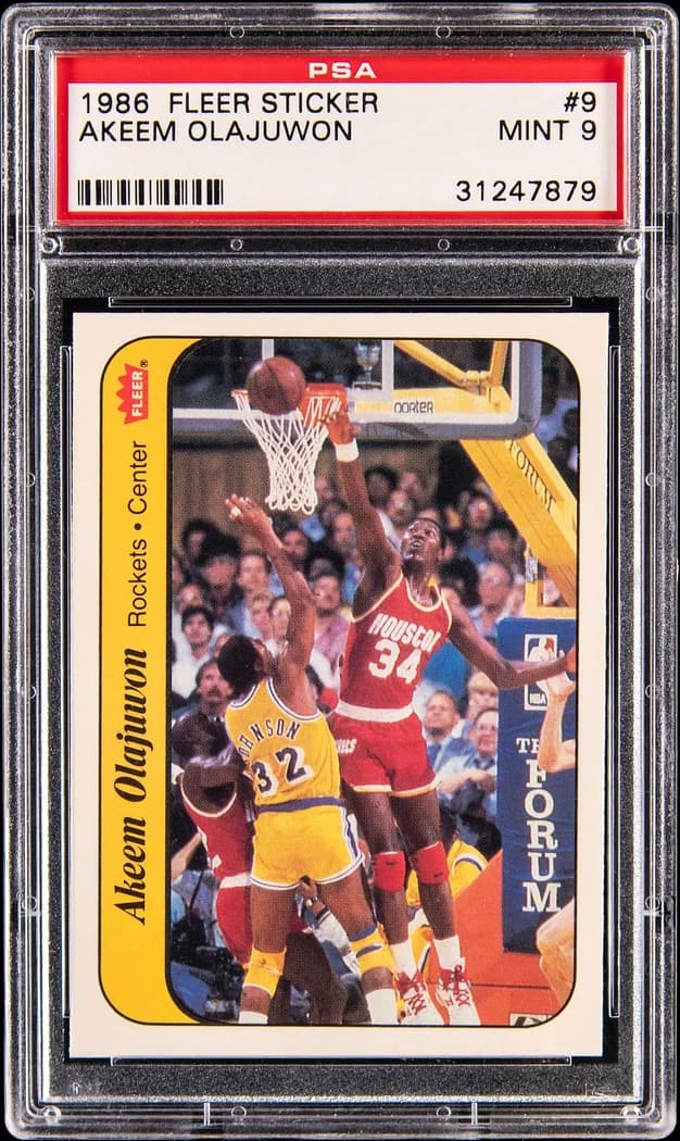 1986-87 Fleer Sticker Akeem Olajuwon #9 card front