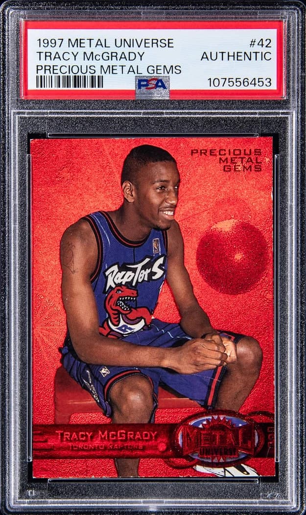 1997-98 SkyBox Metal Universe Precious Metal Gems Red Tracy McGrady #42 /100 card front