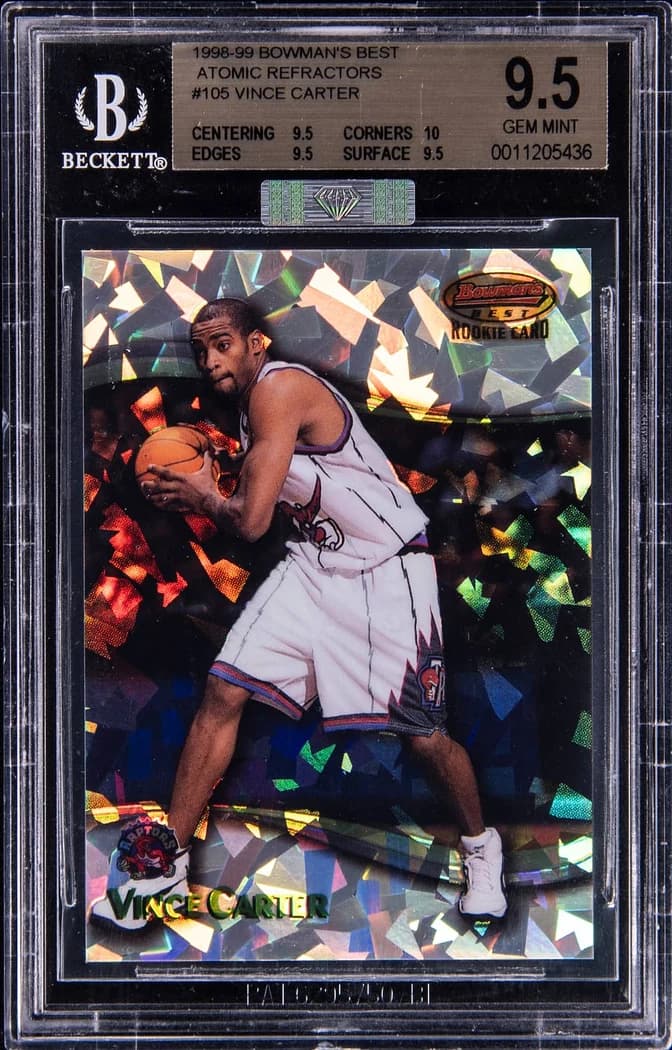 1998-99 Bowman's Best Atomic Refractor Vince Carter #105 /100 card front