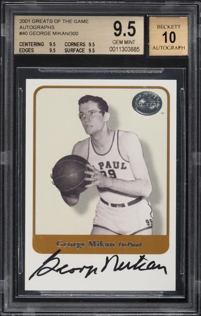 2001-02 Fleer Greats of the Game Autograph George Mikan #40 /300 card front