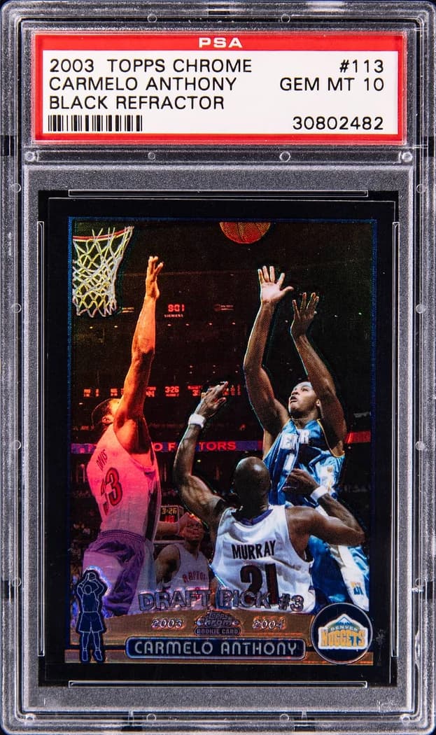 2003-04 Topps Chrome Black Refractor Carmelo Anthony #113 /500 card front