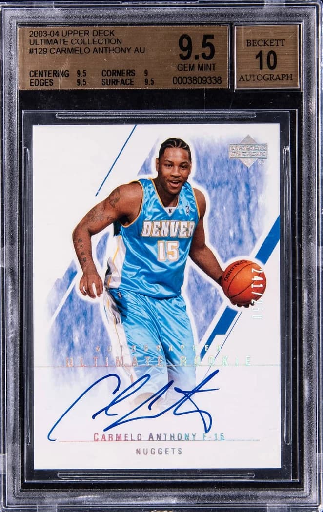2003-04 Upper Deck Ultimate Collection Autograph Carmelo Anthony #129 /250 card front
