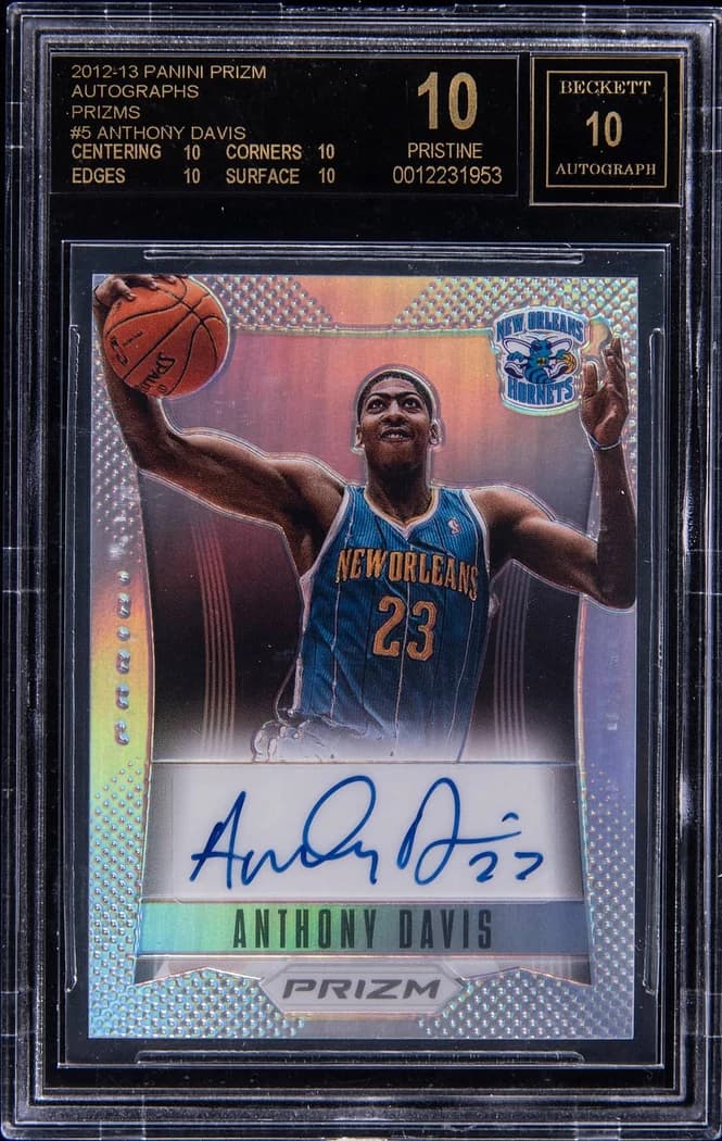 2012-13 Panini Prizm Autographs Silver Prizm Anthony Davis #5 /25 card front