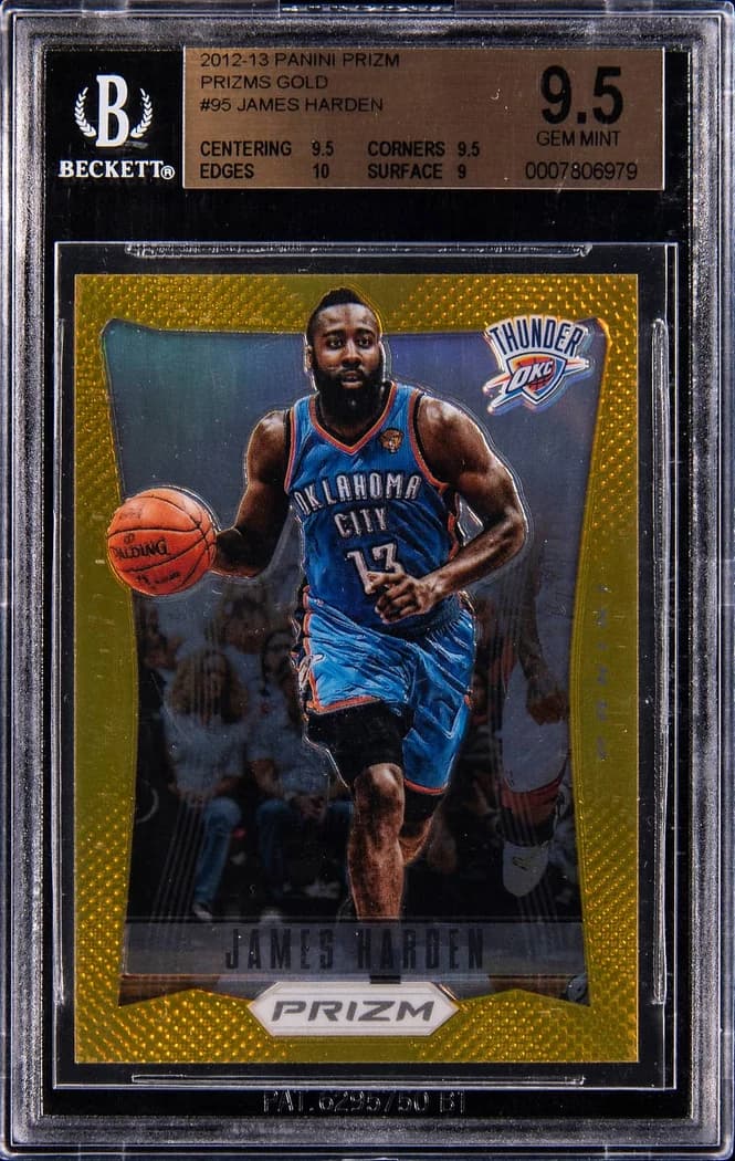 2012-13 Panini Prizm Gold Prizm James Harden #95 /10 card front