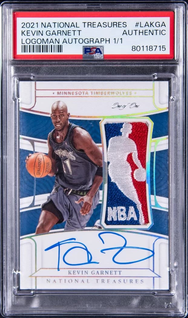 2021-22 Panini National Treasures Logoman Autograph Kevin Garnett #LAKGA 1/1 card front