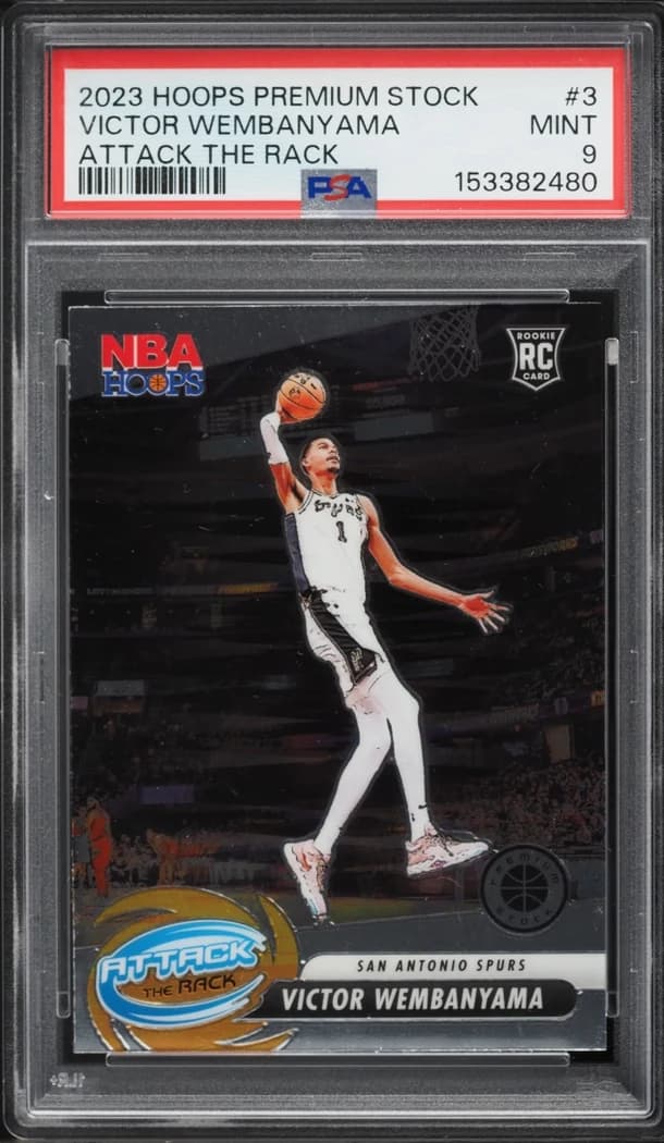 2023-24 Panini NBA Hoops Premium Stock Attack The Rack Victor Wembanyama #3 card front