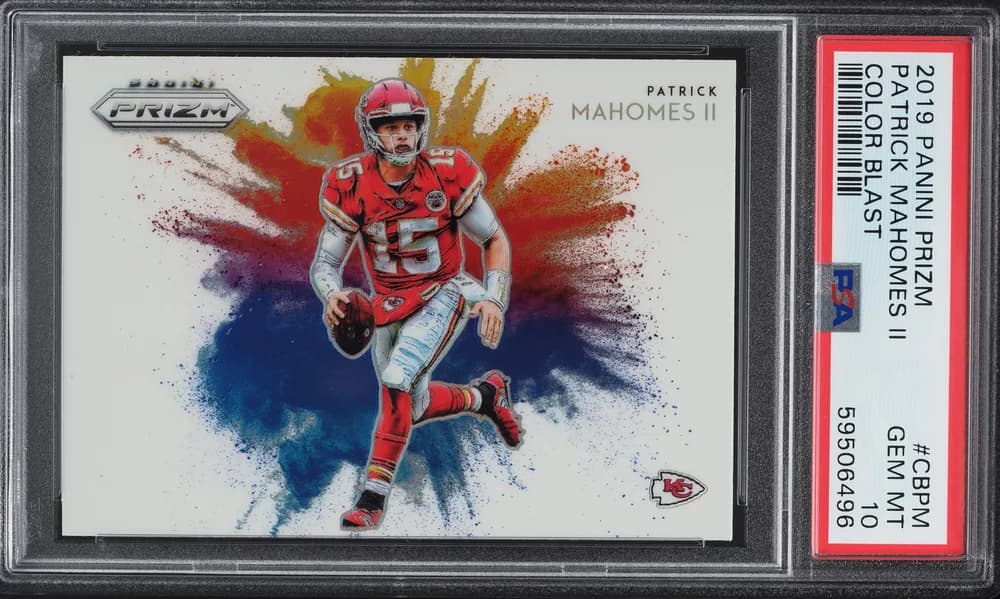 2019 Panini Prizm Color Blast Patrick Mahomes #CB-PM; representative card reference, color/finish and individual copy details may differ