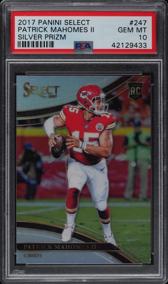 2017 Panini Select Patrick Mahomes Field Level #247; representative card photograph; finish, patch, autograph and individual-copy details may differ