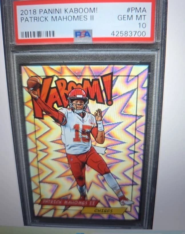 2018 Panini Rewards Kaboom! Patrick Mahomes #K-PMA; representative card photograph; finish, patch, autograph and individual-copy details may differ