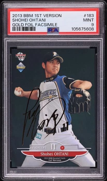 2013 BBM 1st Version Shohei Ohtani #183 Blue Foil Signature 1/1; representative card photograph; finish, patch, autograph and individual-copy details may differ