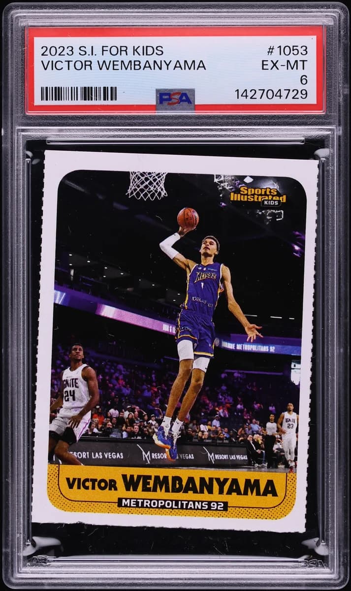 2023 Sports Illustrated for Kids Victor Wembanyama #1053; representative card photograph; finish, patch, autograph and individual-copy details may differ
