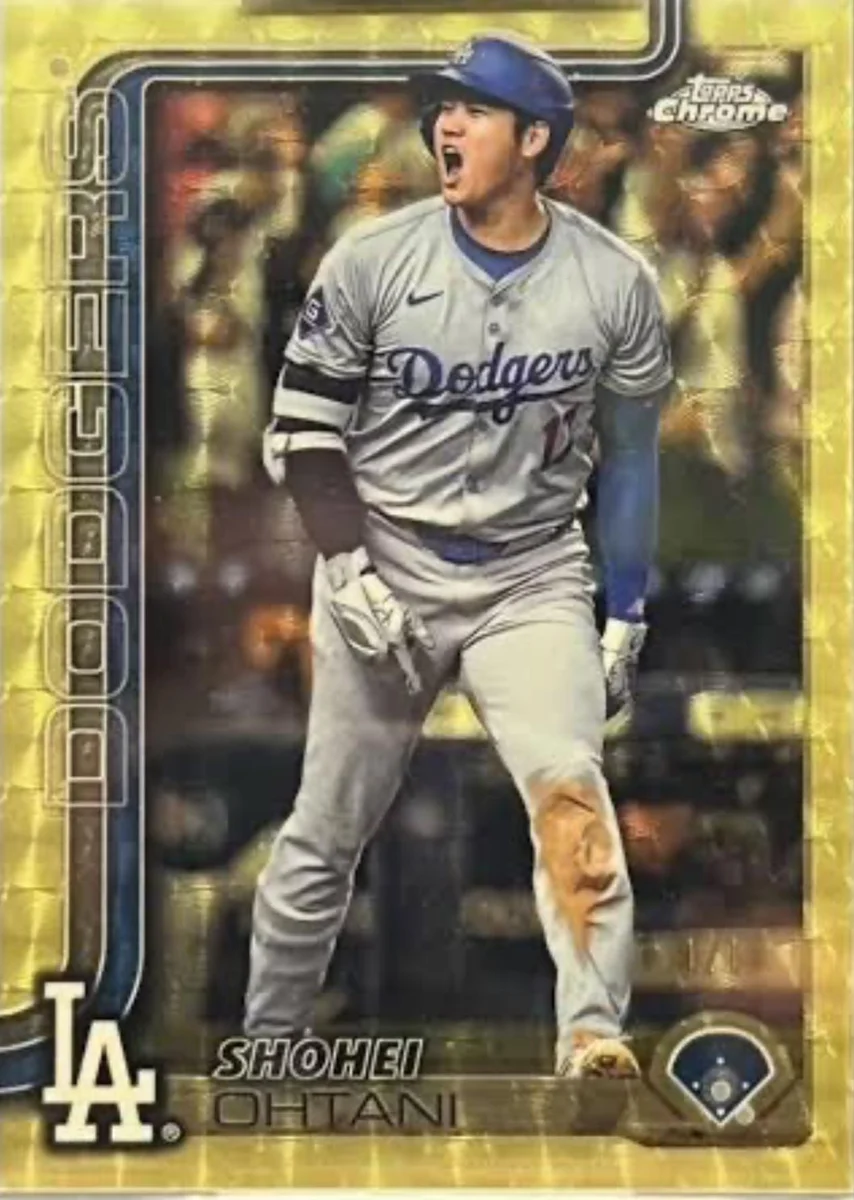 2025 Topps Chrome SuperFractor Shohei Ohtani #1; representative card photograph; finish, patch, autograph and individual-copy details may differ