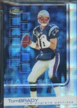 2002 Topps Finest Tom Brady X-Fractor #50; representative card photograph; finish, patch, autograph and individual-copy details may differ