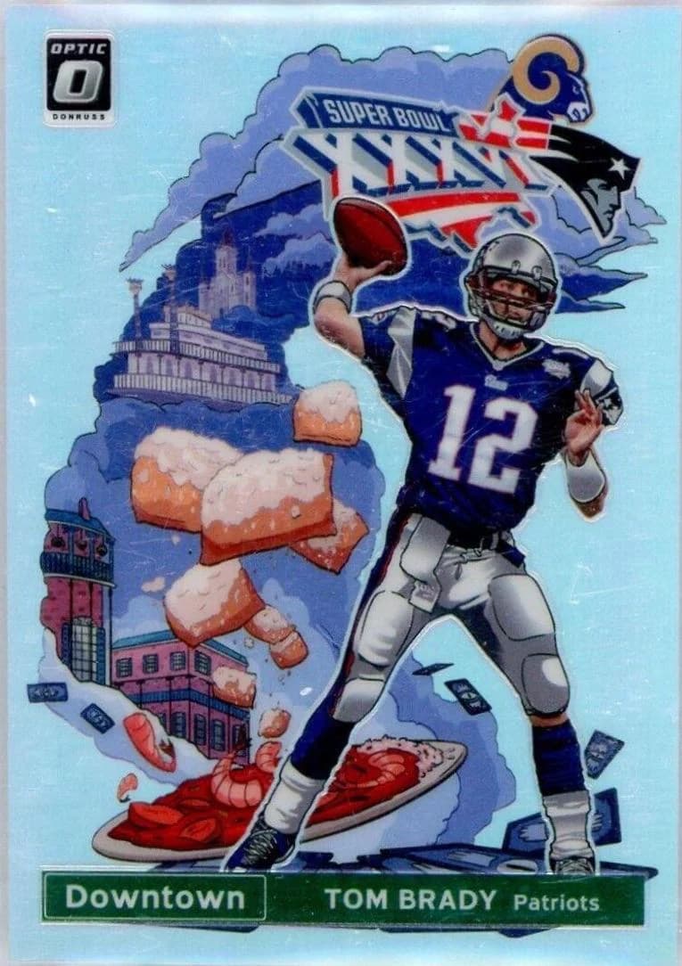 2020 Panini Donruss Optic Downtown Tom Brady #DT-22; representative card photograph; finish, patch, autograph and individual-copy details may differ