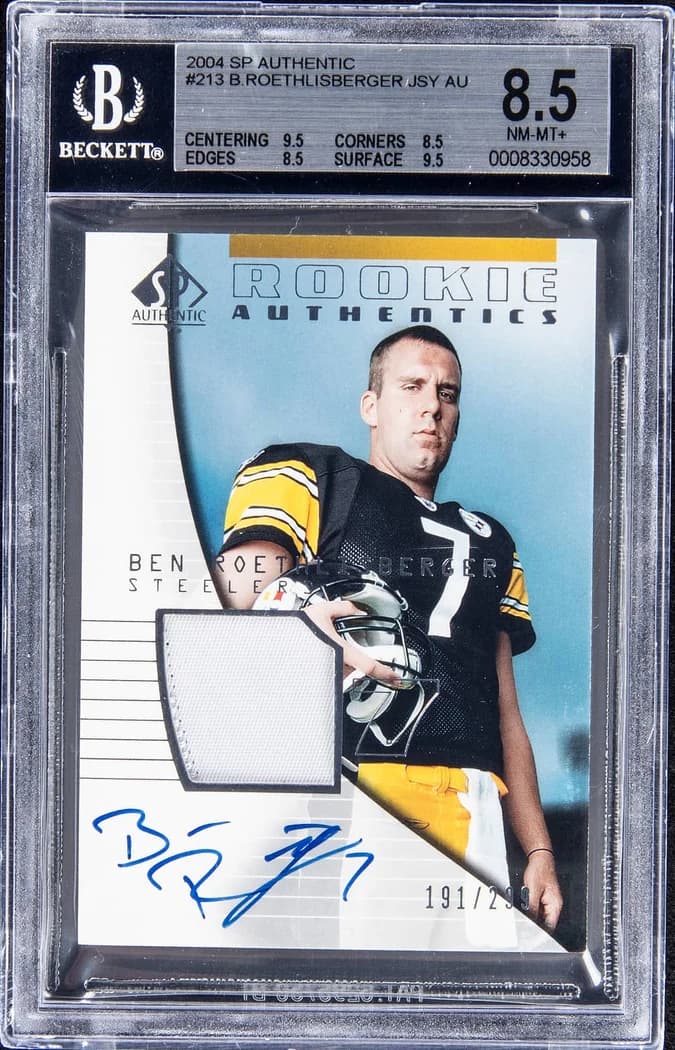 2004 Upper Deck SP Authentic Rookie Patch Autograph Ben Roethlisberger #213 /299 card front