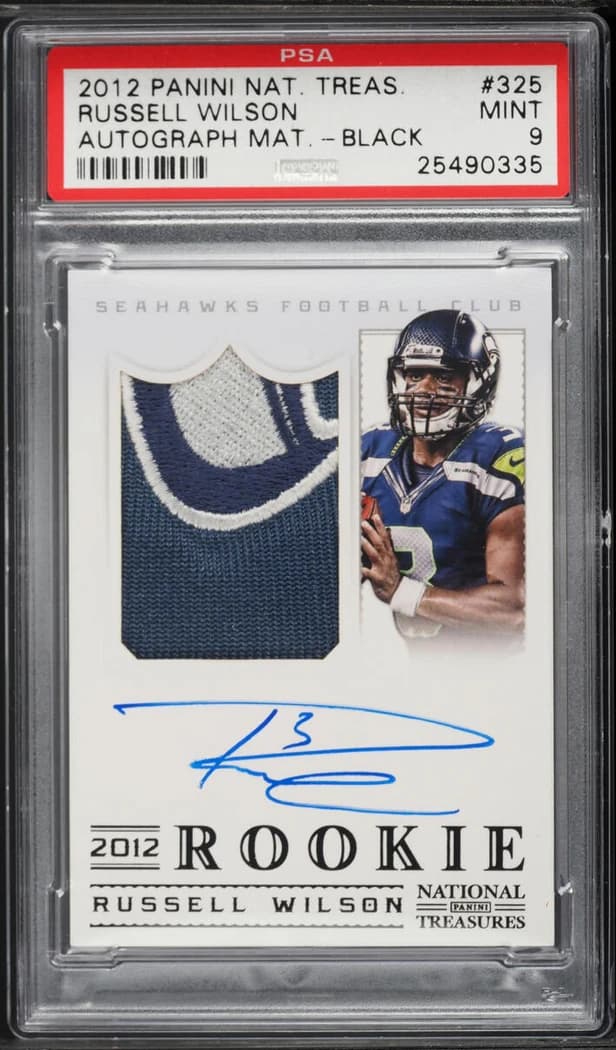 2012 Panini National Treasures Rookie Patch Autograph Black Russell Wilson #325 /25 card front