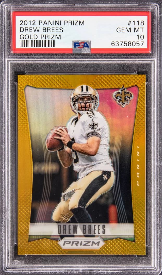 2012 Panini Prizm Gold Prizm Drew Brees #118 /10 card front