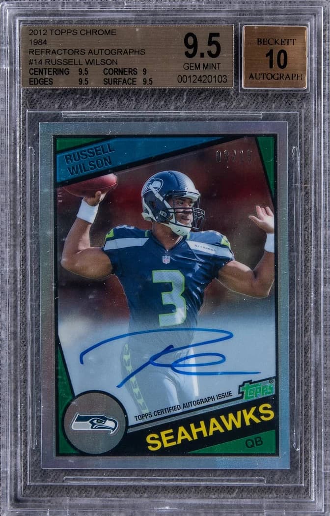 2012 Topps Chrome 1984 Topps Football Refractor Autographs Russell Wilson #14 /15 card front