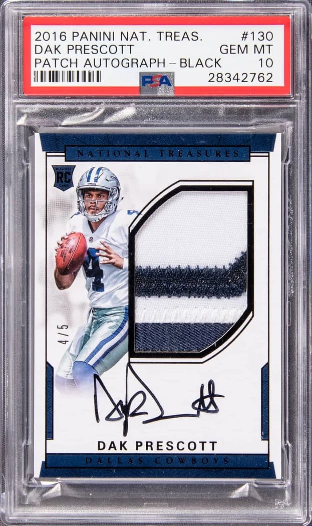 2016 Panini National Treasures Rookie Patch Autographs Black Dak Prescott #130 /5 card front