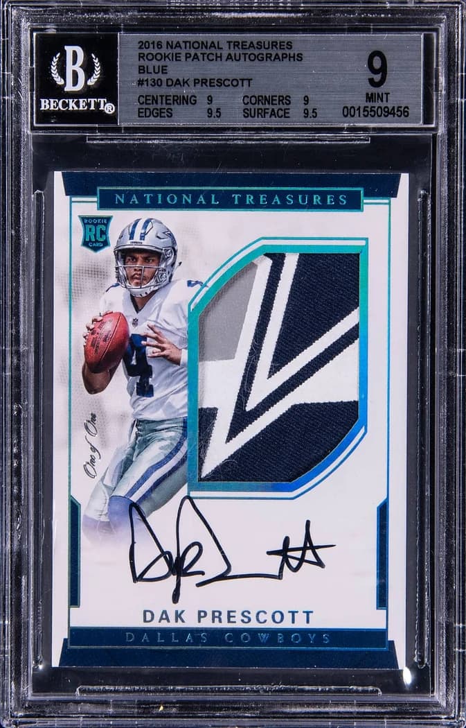 2016 Panini National Treasures Rookie Patch Autographs Blue Dak Prescott #130 1/1 card front