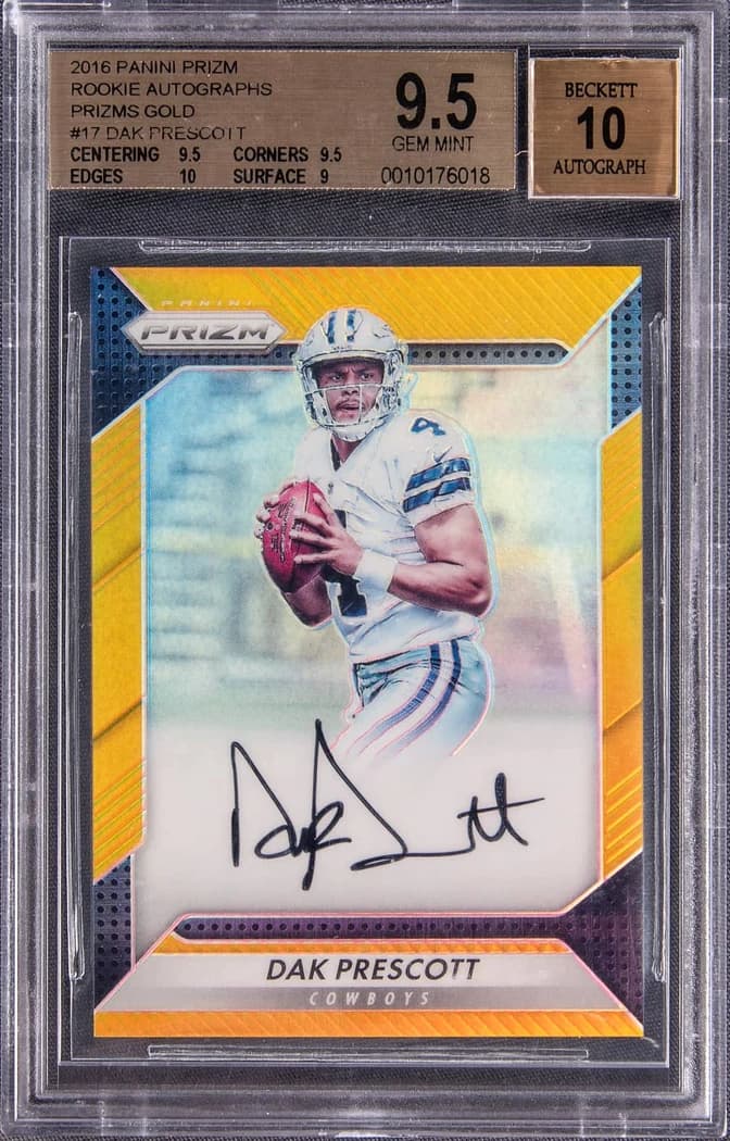 2016 Panini Prizm Rookie Autographs Gold Dak Prescott #17 /10 card front