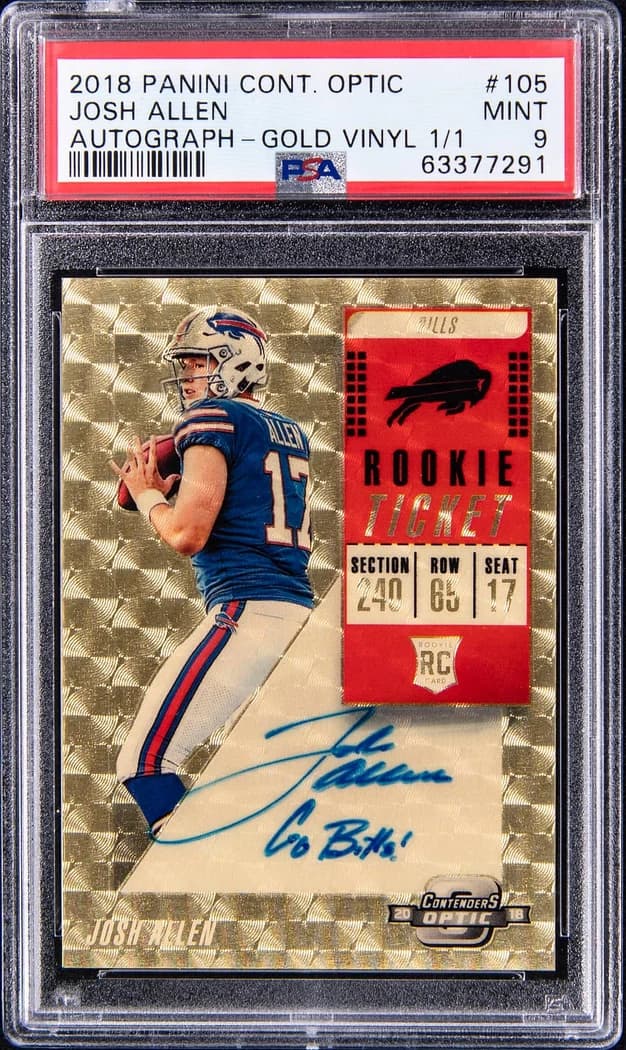 2018 Panini Contenders Optic Rookie Ticket Autograph Gold Vinyl Josh Allen #105 1/1 card front