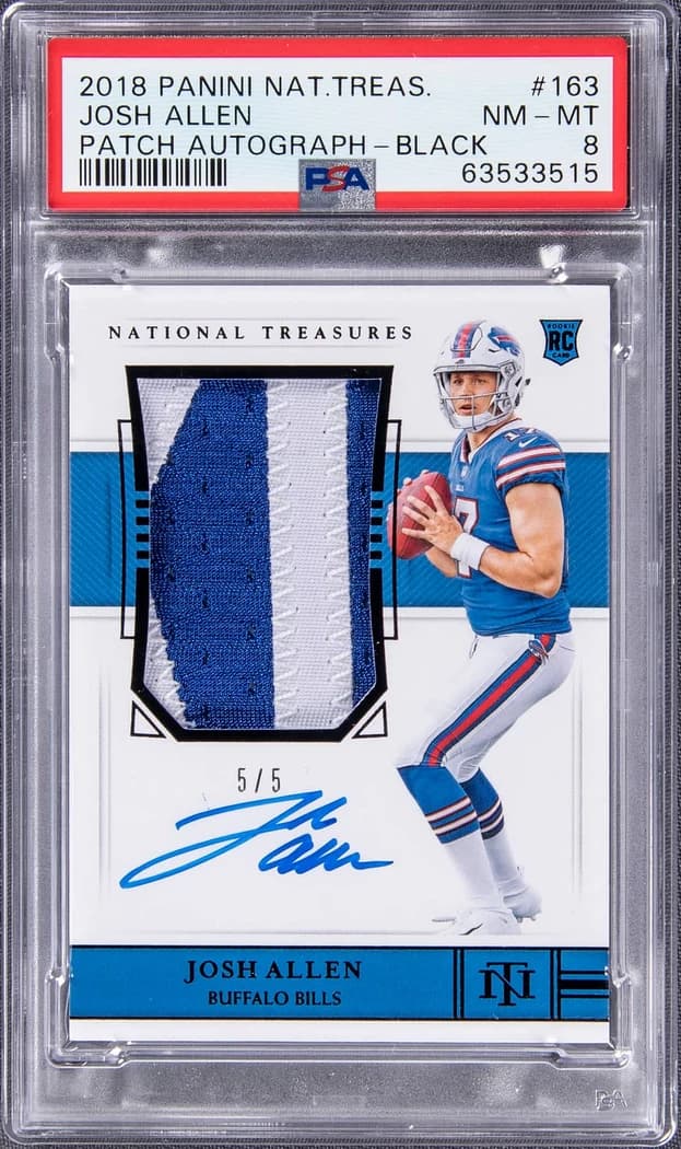 2018 Panini National Treasures Rookie Patch Autograph Black Josh Allen #163 /5 card front