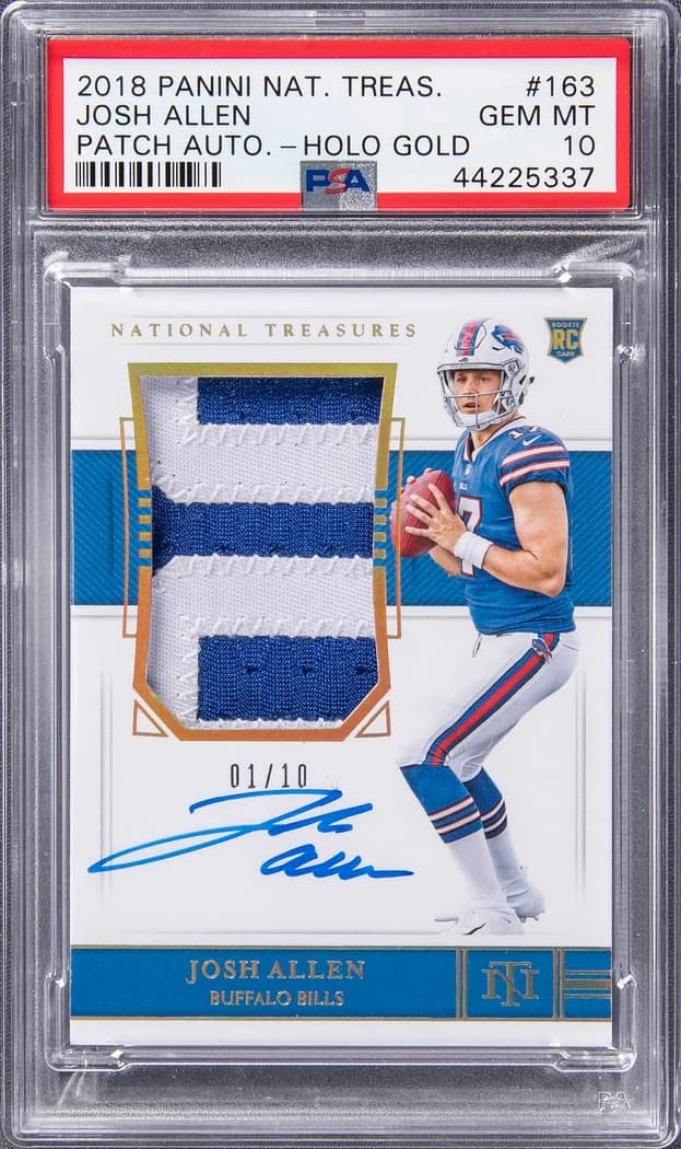 2018 Panini National Treasures Rookie Patch Autograph Holo Gold Josh Allen #163 /10 card front