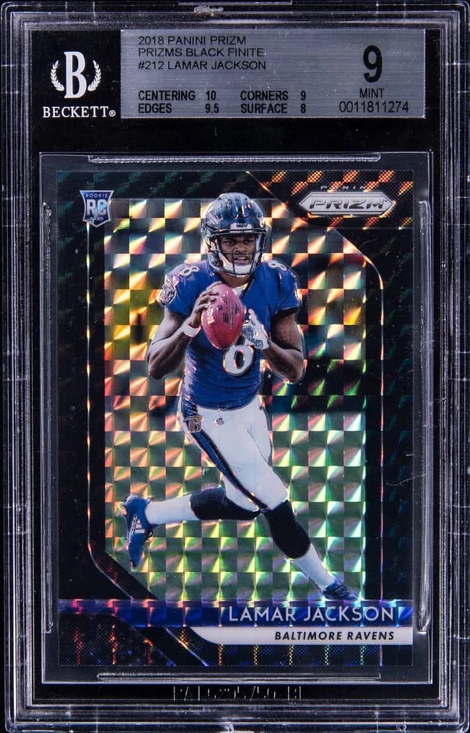 2018 Panini Prizm Black Finite Lamar Jackson #212 1/1 card front