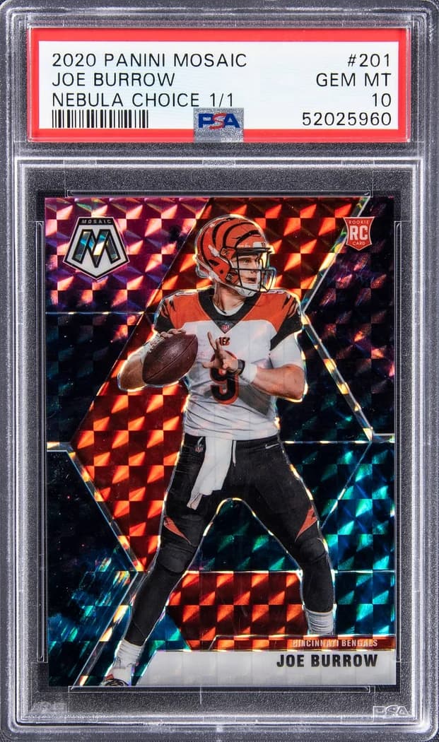 2020 Panini Mosaic Base Rookies Nebula Choice Joe Burrow #201 1/1 card front