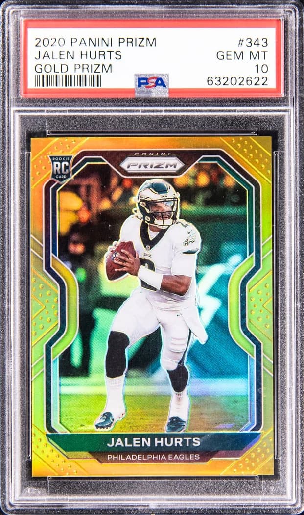 2020 Panini Prizm Gold Jalen Hurts #343 /10 card front