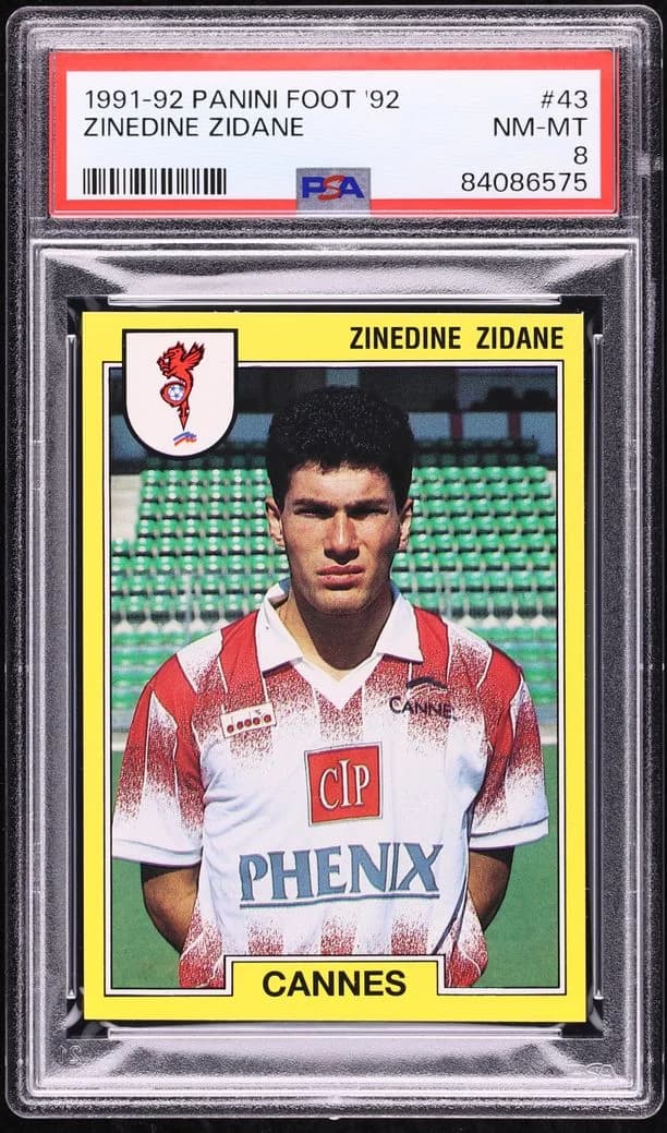 1991-92 Panini Foot 92 sticker Zinedine Zidane; representative card photograph; finish, patch, autograph and individual-copy details may differ
