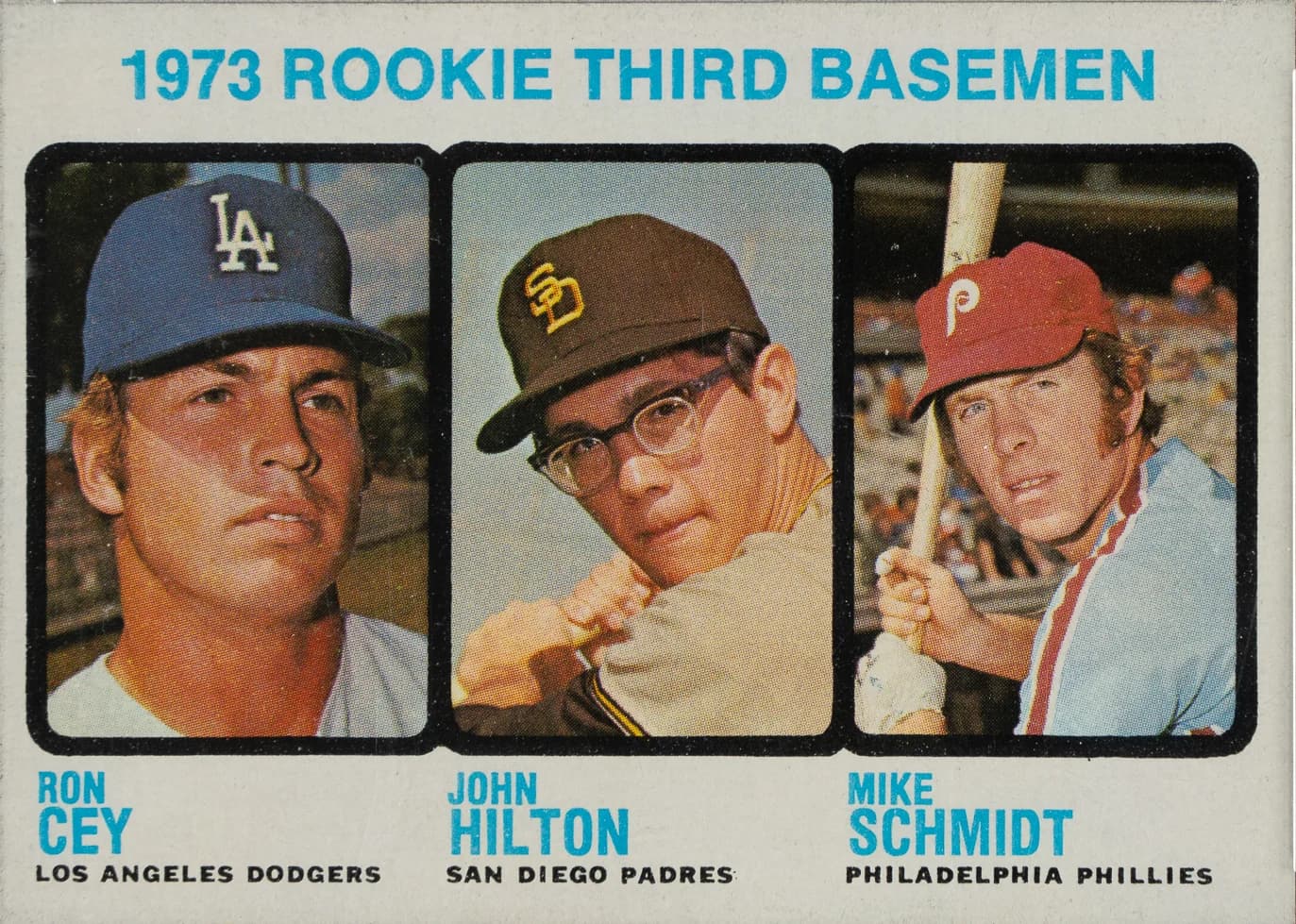 1973 Topps Rookie Third Basemen #615 (Ron Cey, John Hilton, Mike Schmidt) card front