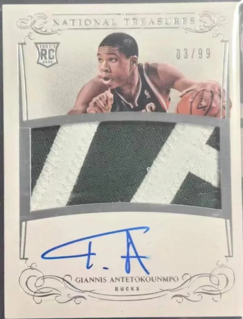 2013-14 Panini National Treasures Giannis Antetokounmpo Rookie Patch Autograph #130 /99 card front