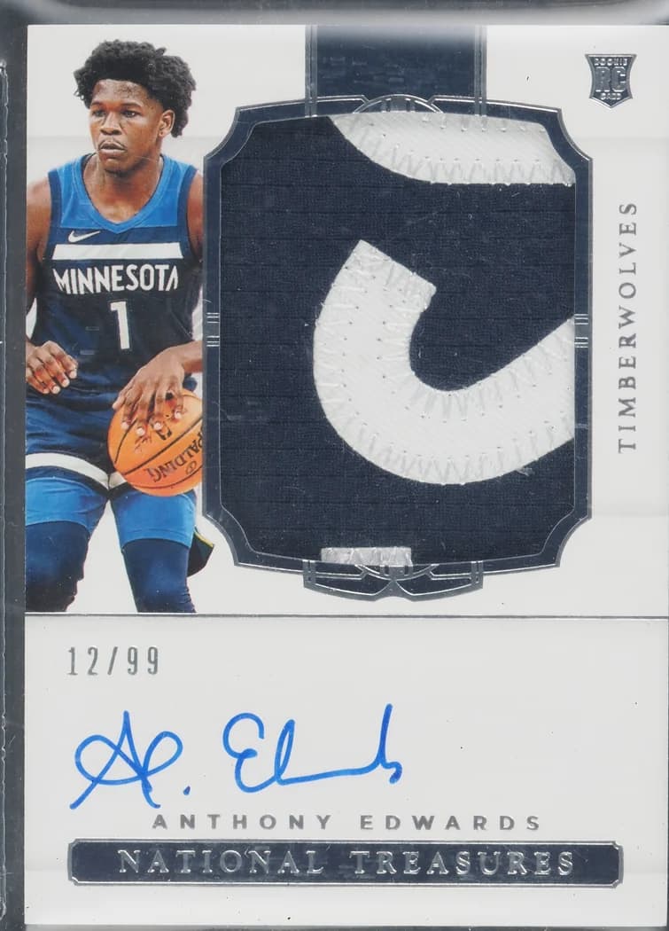 2020-21 Panini National Treasures Anthony Edwards Rookie Patch Autograph #111 /99 card front