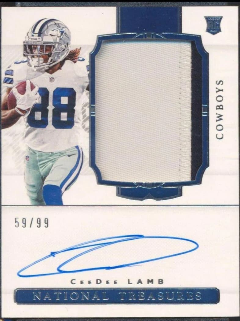 2020 Panini National Treasures CeeDee Lamb Rookie Patch Autograph #164 /99 card front