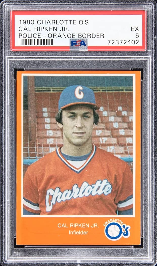 1980 Charlotte O's Police Orange Border Cal Ripken Jr. card front