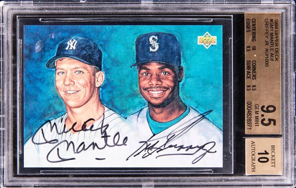 1994 Upper Deck Autograph Mickey Mantle / Ken Griffey Jr. #GM1 card front
