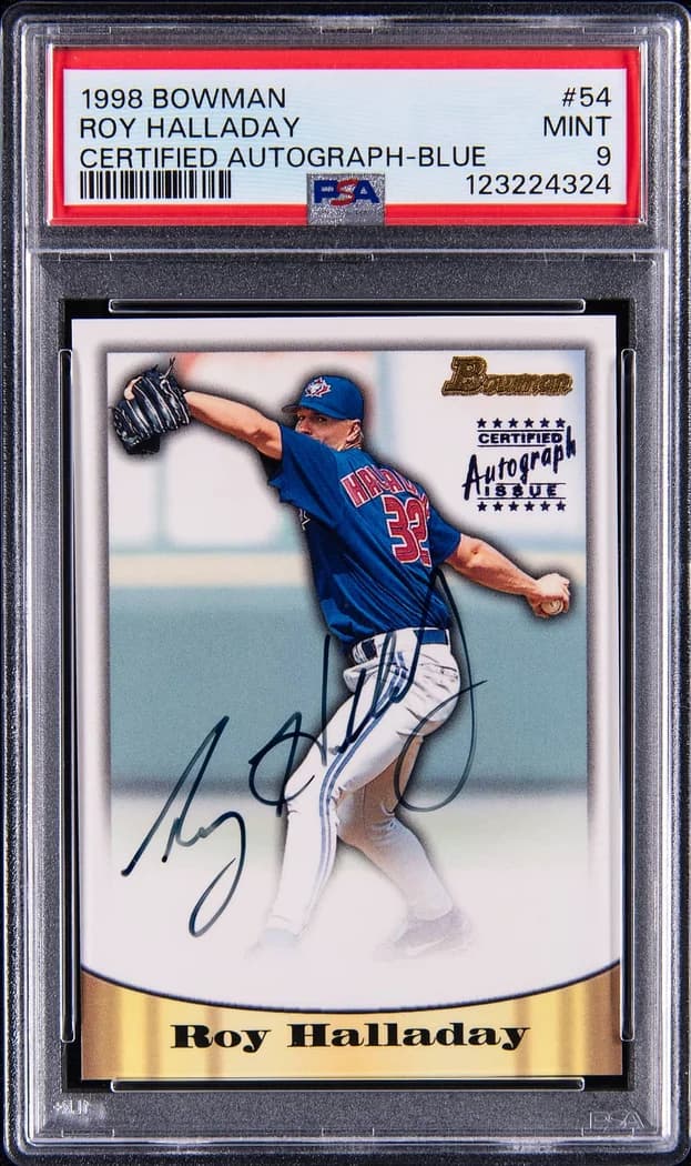 1998 Bowman Certified Autograph Blue Roy Halladay #54 card front