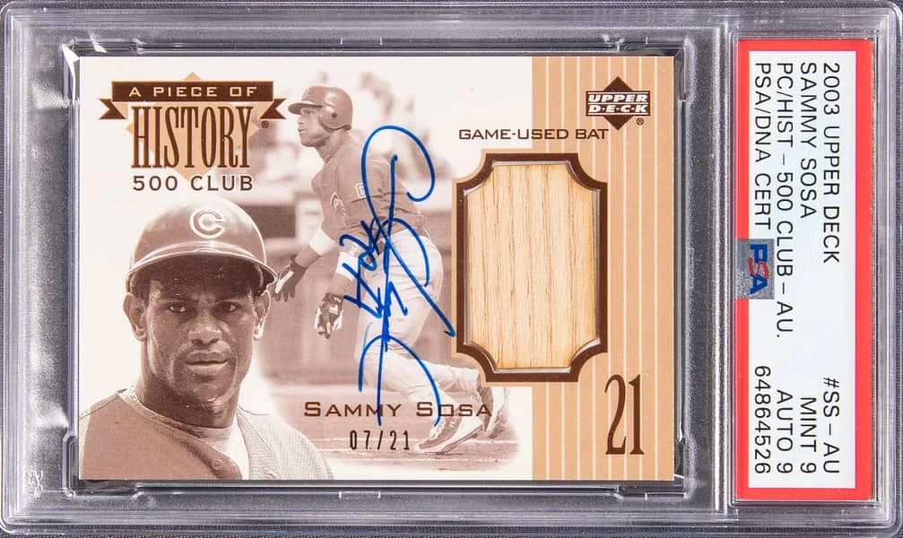 2003 Upper Deck A Piece of History 500 Club Sammy Sosa #SS-AU card front