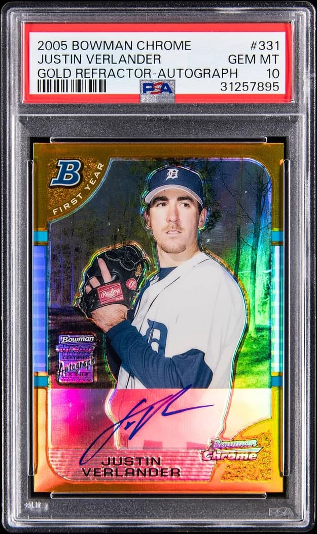 2005 Bowman Chrome Autographs Gold Refractor Justin Verlander #331 card front