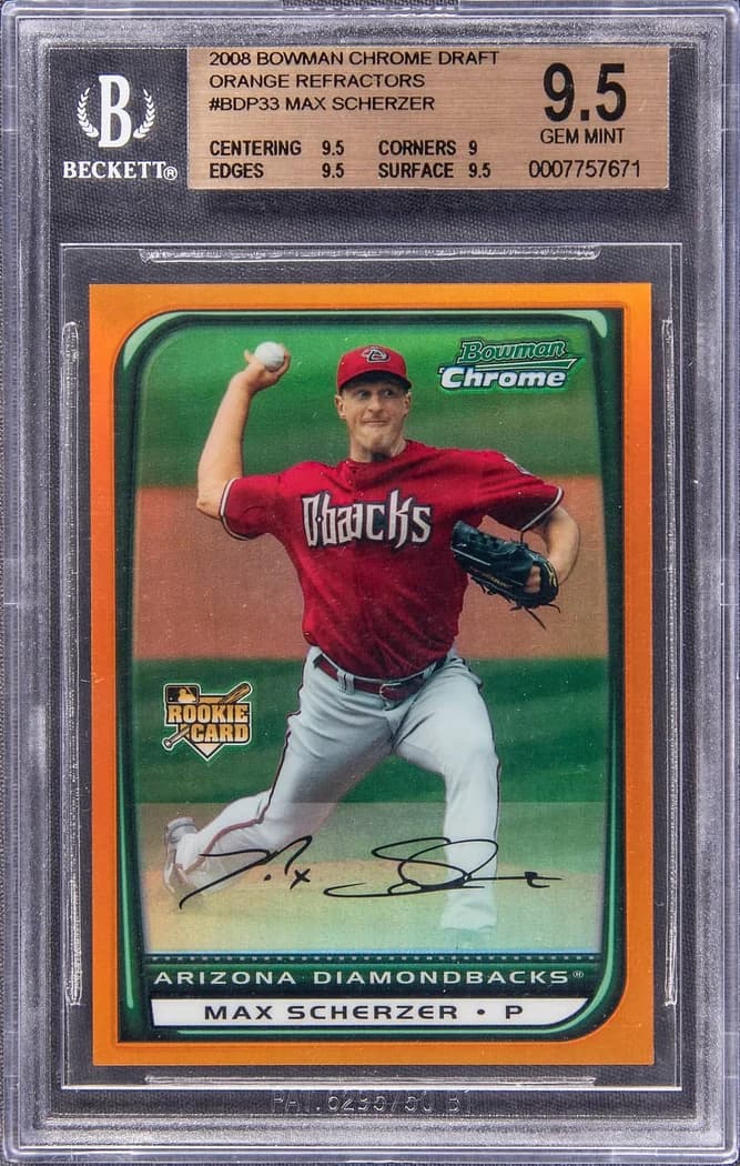2008 Bowman Chrome Draft Orange Refractor Max Scherzer #BDP33 card front